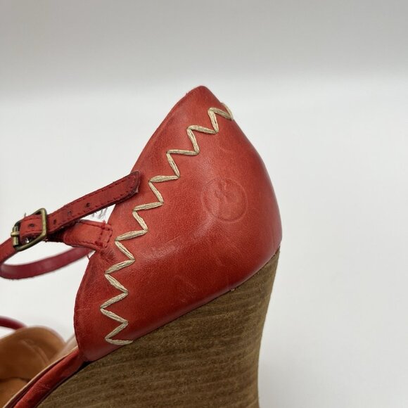 Bronx Women’s Red Leather Wedge Sandals Size 37 EU, US 6.5-7 Embroidered Brazil - Picture 10 of 13